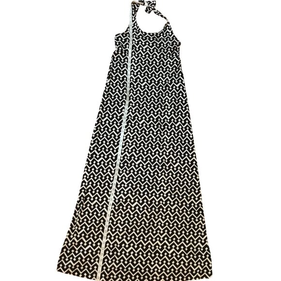 GAP Women Black White Halter Maxi Dress Graphic Y2K Summer Beach Boho Festival M - Picture 6 of 9